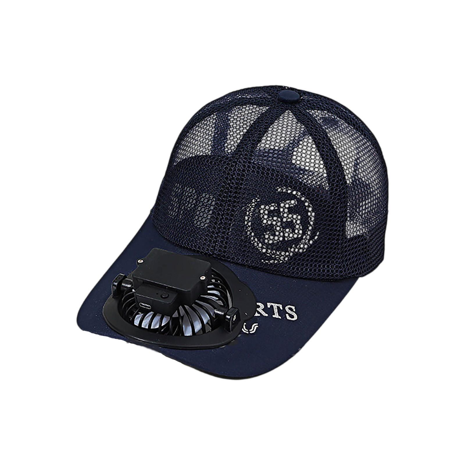 

Кепка с вентилятором для зарядки от USB, бейсболка с вентилятором, дышащая One Size тёмно-синий