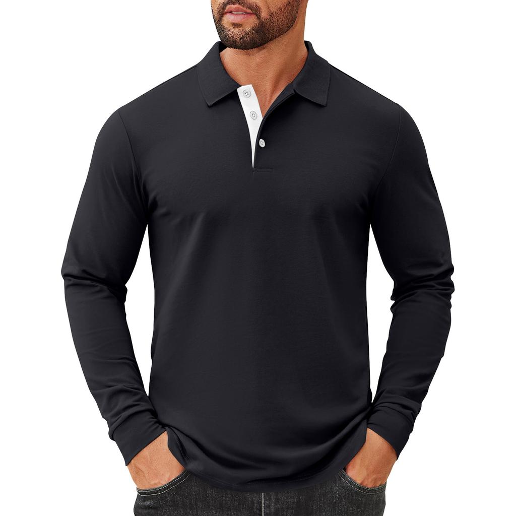 Men's Solid Color Button Lapel Long Sleeve Top Men's Casual Fashion Long Sleeve Top
