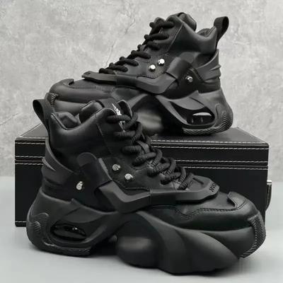 Herrenstiefel High Top Neuer Trend Abriebfeste Synthetiklederstiefel Lässig Schnürschuhe Höhenerhöhend Mode Stiefel