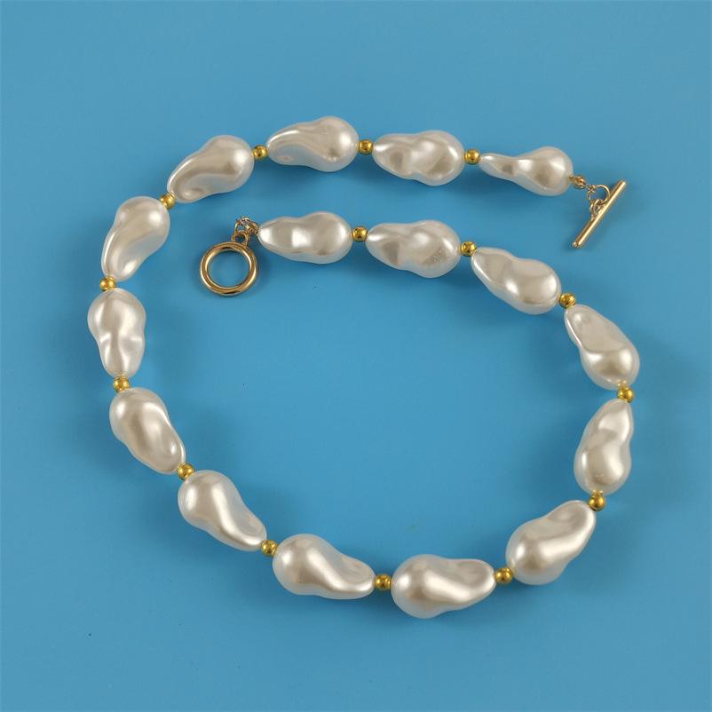 Versatile French-Style Choker: Irregular Pearl Necklace with OT Buckle for Women