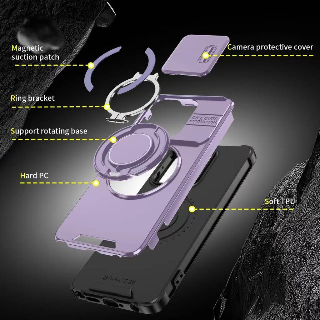Shockproof Magnetic Phone Case for Motorola moto G 5G G Stylus Power play 5G 2025 Slide Camera Lens Ring Stand Protect Cover