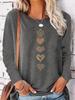 Women's Autumn and Winter Fashionable Casual Loose Heart-shaped Pattern Printed Round Neck Long Sleeved T-shirt