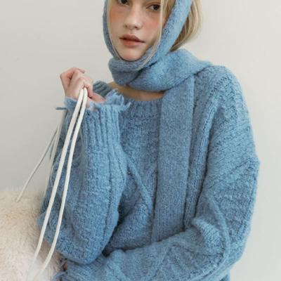 MOIFAIRE WOOL KNIT MUFFLER / SKY Blue