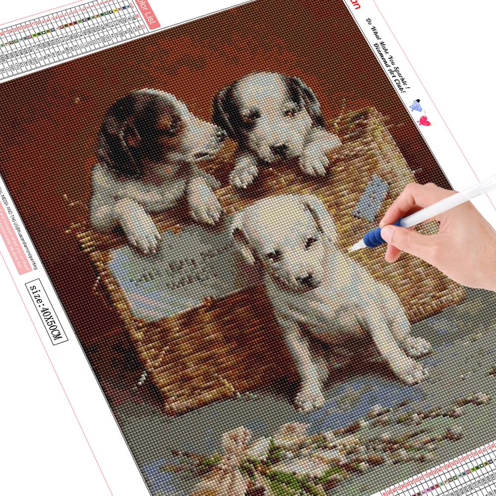 

5D DIY Алмазная картина Животные милые собаки из страз Полная круглая Алмазная вышивка Домашний декор 20*30 cm