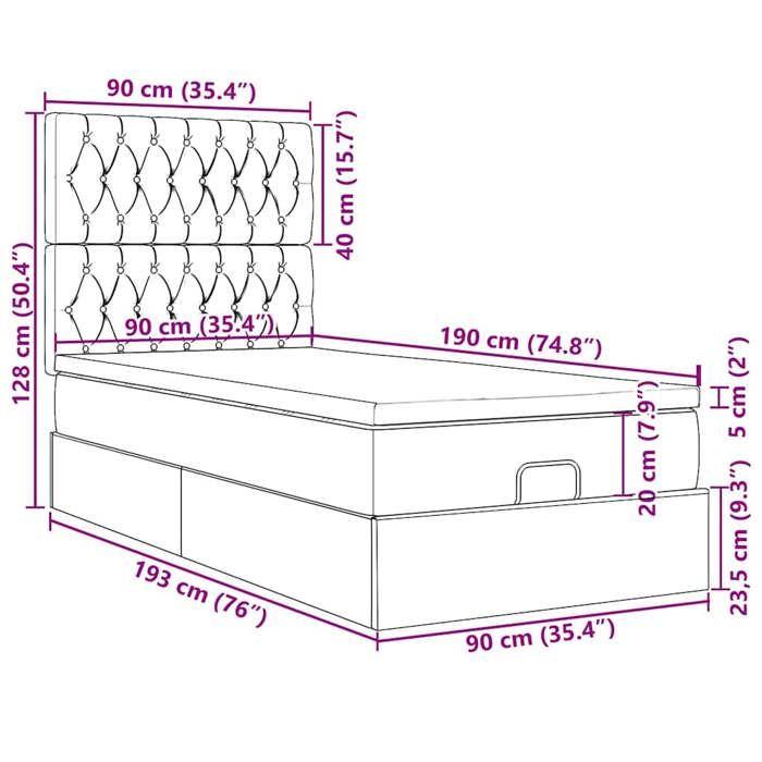 VidaXL Cadre de lit ottoman et matelas gris clair 90x190 cm tissu, cadre de lit, cadre de lit rembourré 3314051