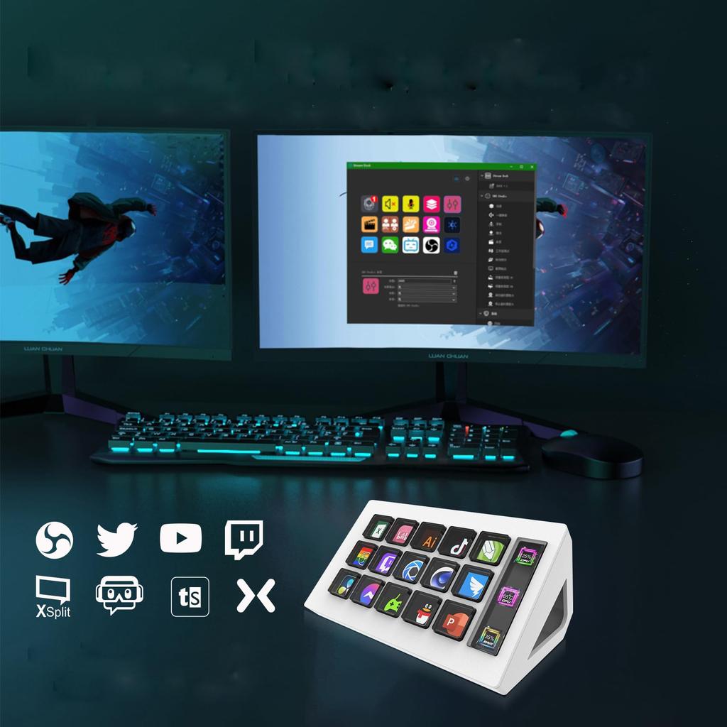 Stream Deck Shortcut Keys, 15 Custom Keys, Streamer Device, Left-Handed Device, Shortcut Remote, One-Handed Keyboard, TwitchYouTube Live Streaming
