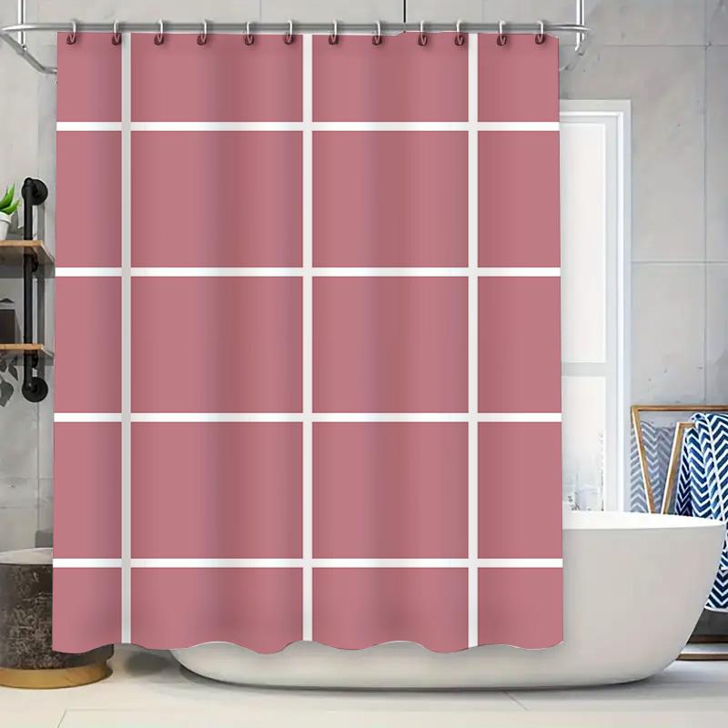 

Modern Pink Shower Curtain With Grid Design Perfect Fit For Bathtub Bathrooms Decorative Shower Curtains For Home Use W60H190(CM)-1 Pcs