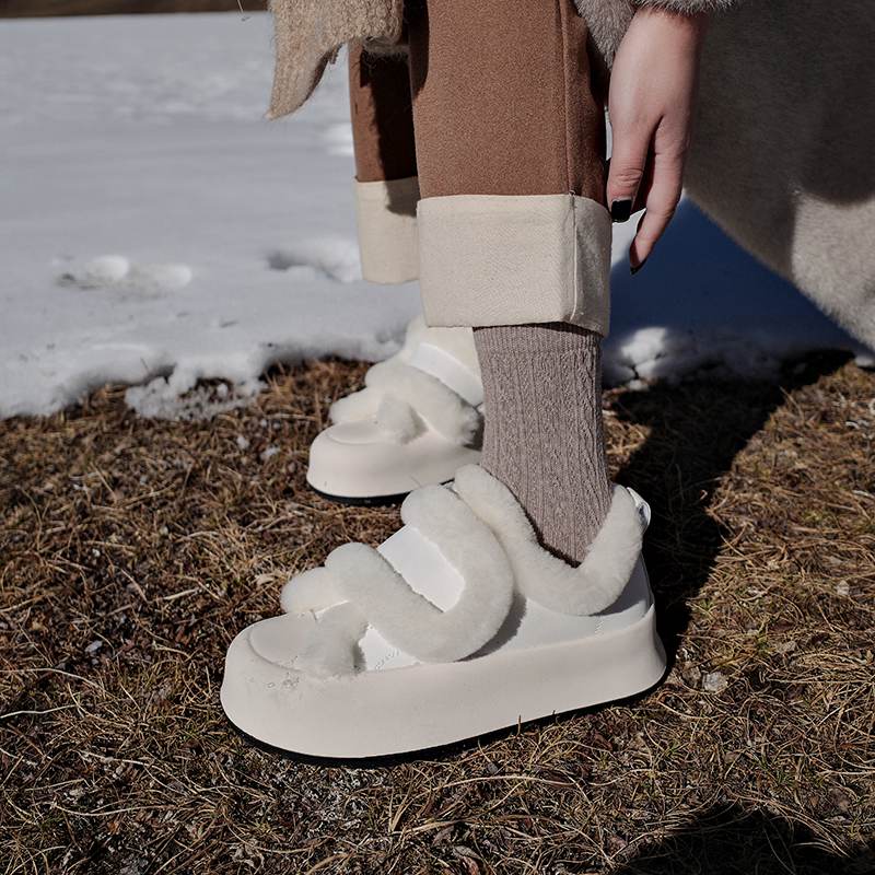 Cow Split Leather Keep Warm Winter White Sneakers Platform Women Artificial Wool Casual Shoes