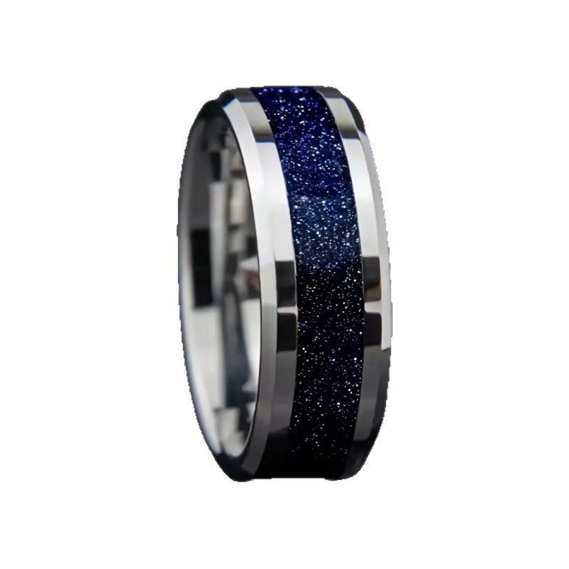 Prsten z nerezové oceli Starry Sky Blue s černým pískem pro muže