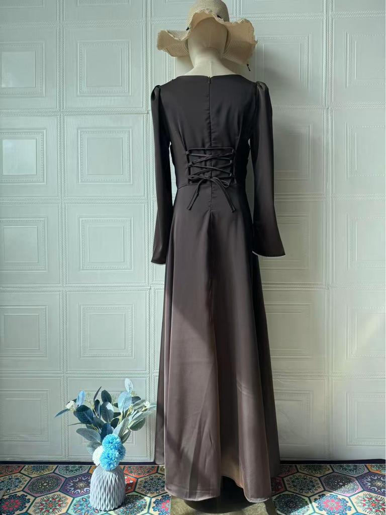 Wiosenna sukienka damska 2025 slim-fit z bandażem z cyrkonii, z długim rękawem, satynowa