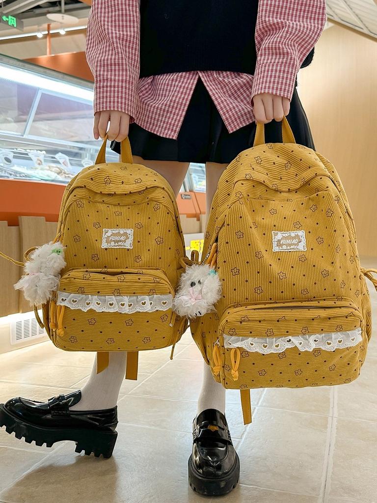 College Style Girl Small Backpack With Corduroy For Casual Travel And School Use