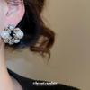 Silver Needle Vintage-Style Geometric Flower Pearl Earrings with Diamonds - Luxurious and Fashionable Ear Studs