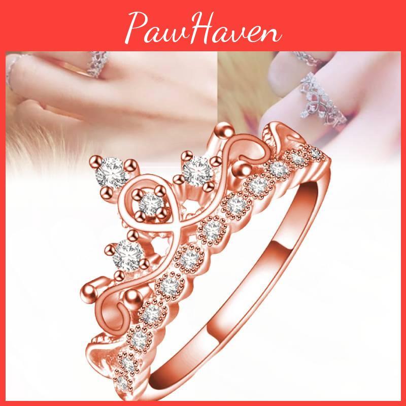 Beautiful Korean-style Crown Ring With Rose Gold Plating And Faux Gemstones For Women