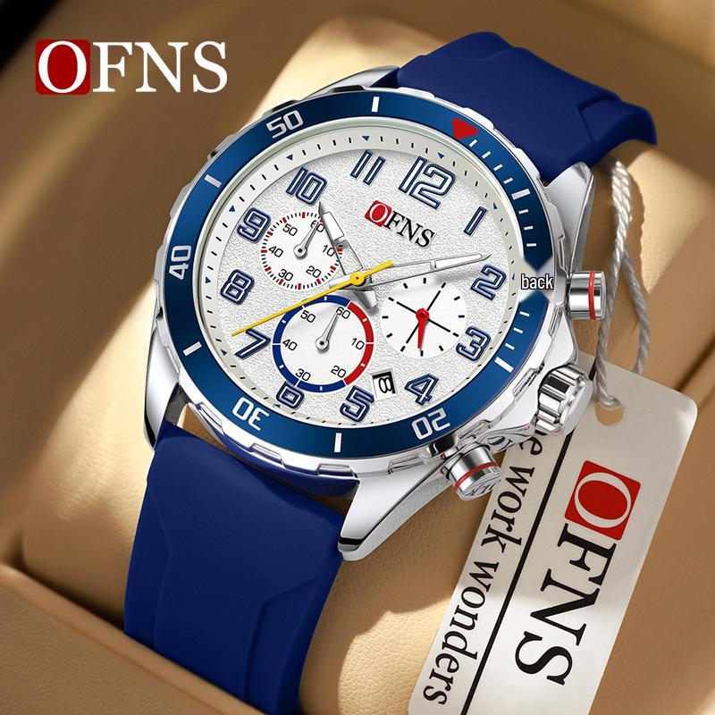 Oufanni Men's Quartz Watch with Silicone & Steel Straps, Waterproof, Calendar, and Small Seconds Hand