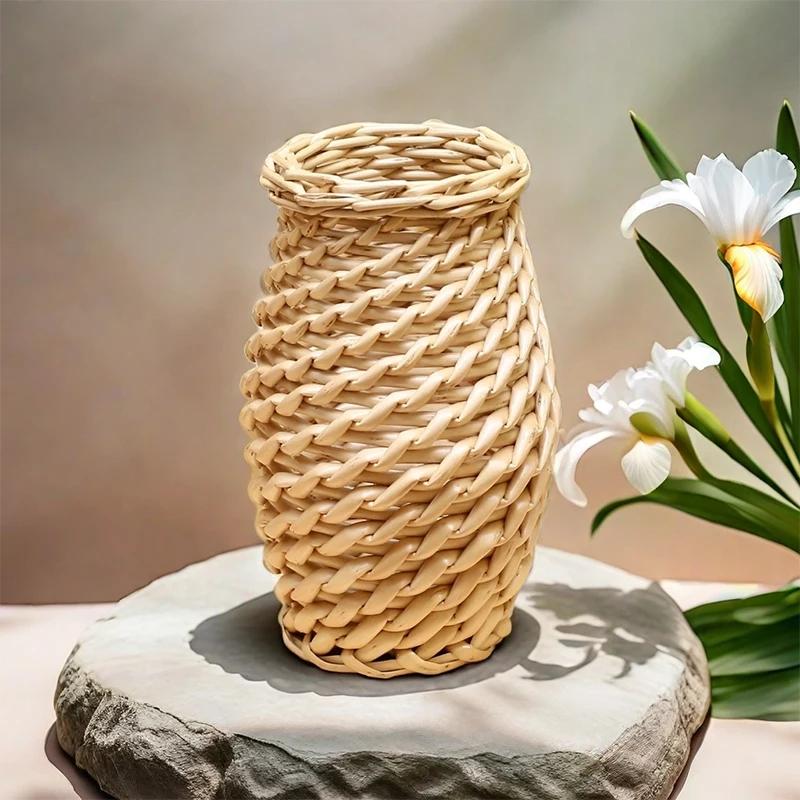 Håndvevd blomstervase DIY blomsterarrangement kontor skrivebordsornamenter imitasjon vinranke hjem stue kunstdekorasjoner