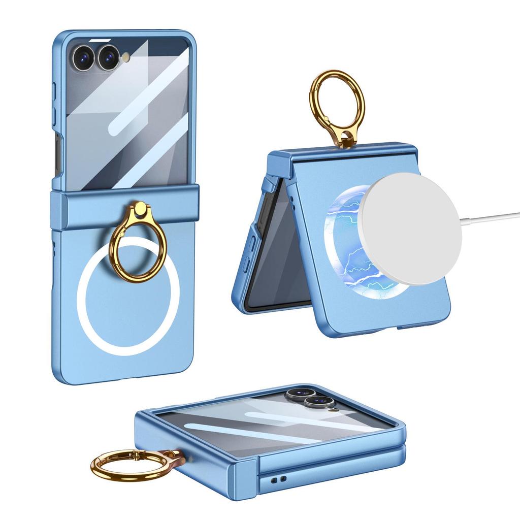 GKK Samsung Z Flip 7 Small Folding Hinge Full Coverage Shell with Finger Ring Buckle and Frosted Hard Shell