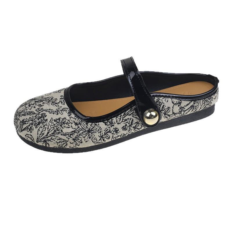 2025 summer popular fashion women's shoes versatile niche women's shoes buckle Chinese style bag head slippers