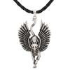 Silver Ancient Egypt Bastet Statue for Cat Pendant Necklace Wax Leather Cord Sphinx Amulet Jewelry for Family Members