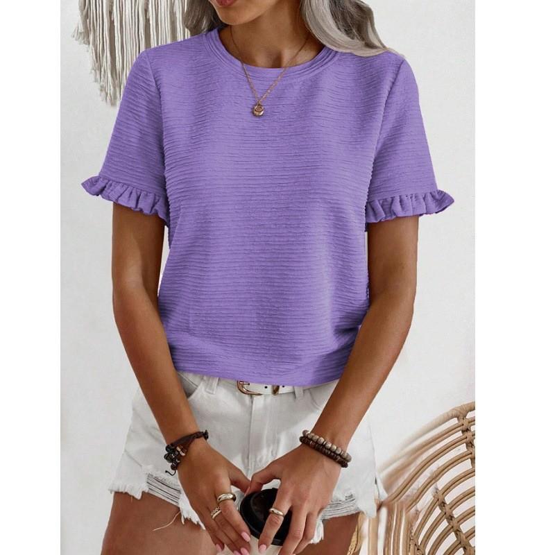Elegant Spring Summer Womens T Shirt With Ruffle Sleeve Made From Polyester For Office Wear
