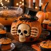 Gothic Style Home Accessories Halloween Skull Pumpkin Candy Jar with Top Hat Lid, Resin Decorative Functional Holiday Storage Box Container,