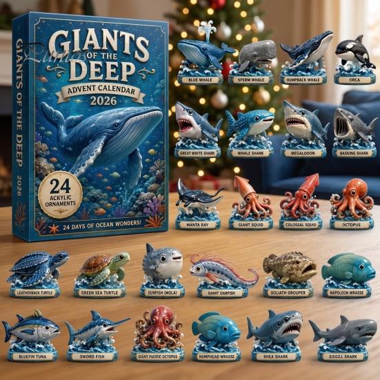 Christmas Party Favors for Children 2026 Ocean Creature Advent Calendar, 24-Day Acrylic Ornament Set with Holiday Decoration Bedroom Marine