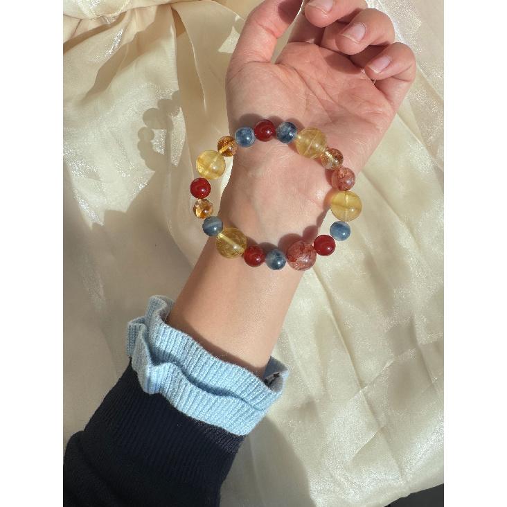 

Loulan Natural Blue Kyanite Yellow Agate Multi-Gemstone Bracelet, Fashionable and Versatile Women s Jewelry Style 1
