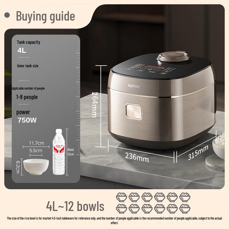 SUPOR 4L 0-Coating 316L Stainless Steel IH Smart Rice Cooker CN Plug (adapter Included)