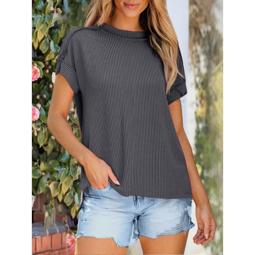 Summer New Round Neck Outer Seam Twisted Strip Short Sleeved Simple Loose T-shirt for Women