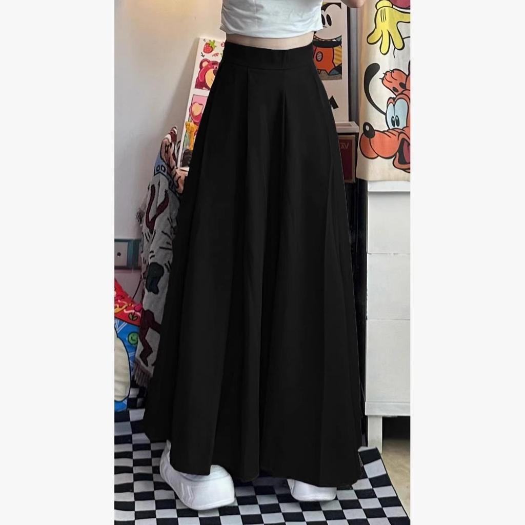 Retro High-Waisted Pleated A-Line Long Midi Skirt - Chinese Style Summer Slimming & Gentle Drape