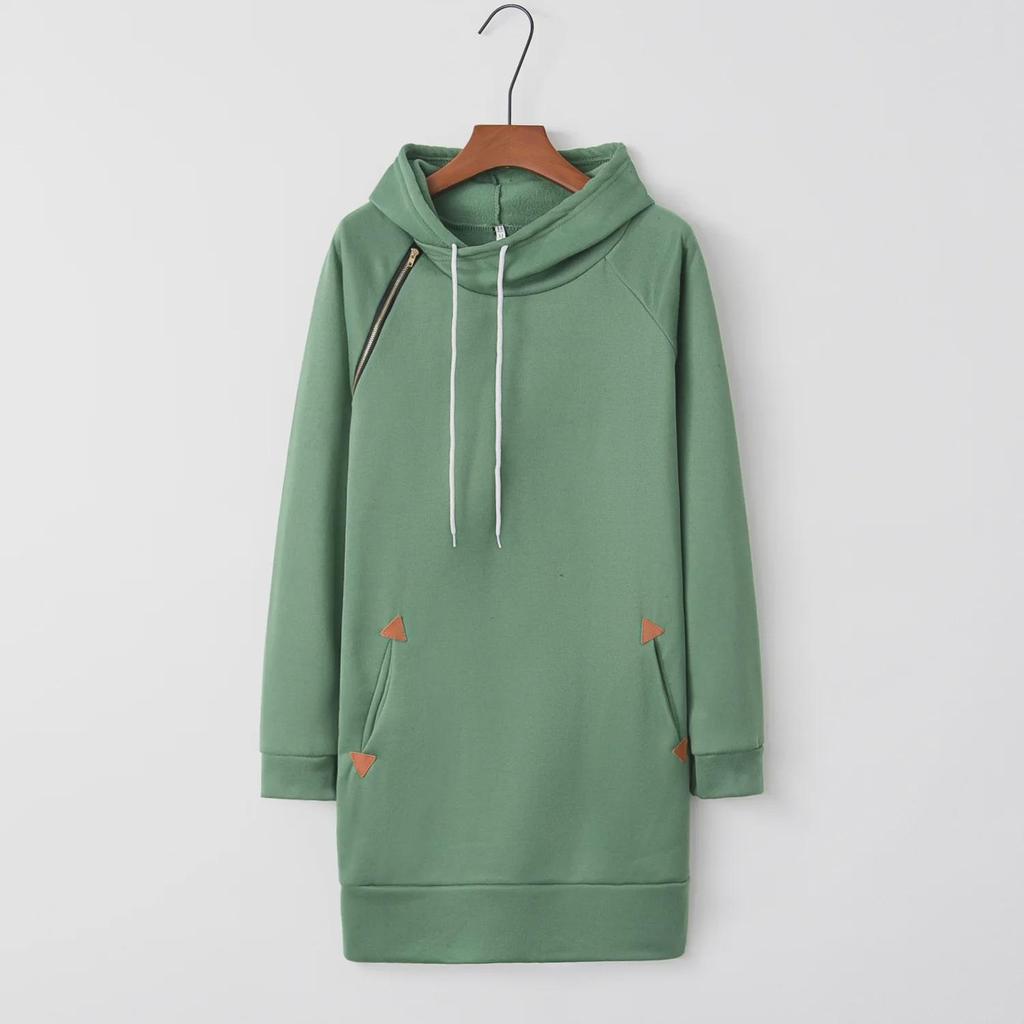 Hooded Zipper Pullover Mid-Length Sweater Dress - New Style