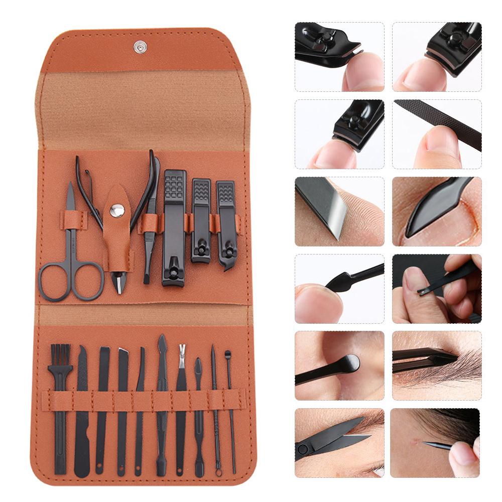 Manicure Set Pedicure Kit Nail Clippers 16 in 1 Professional Grooming Kit Stainless Steel Toenail Tools with Luxurious Brown Lea