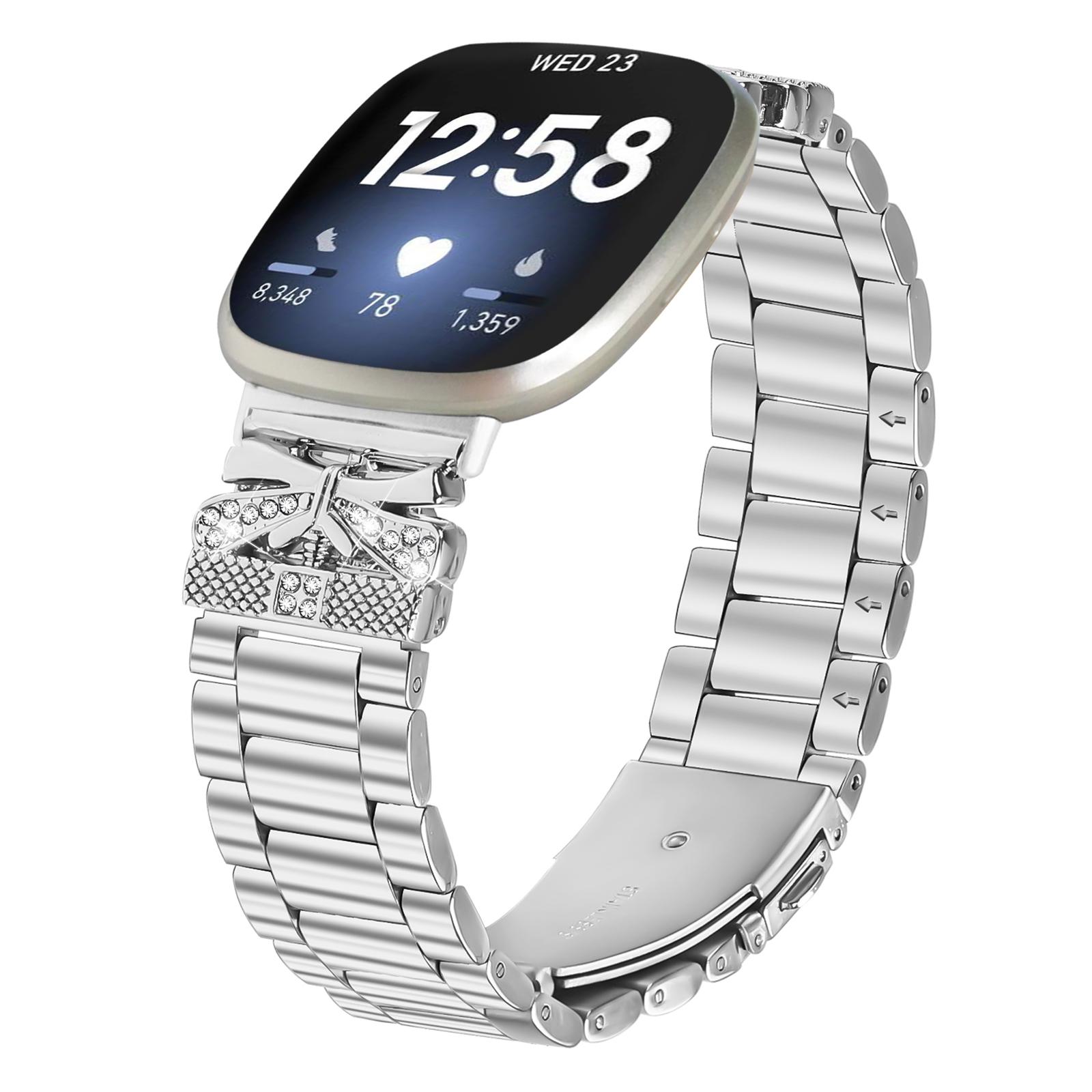 

Replacement Strap for Fitbit Versa 4/Sense 2 Butterfly Rhinestones Decor Silver Watch Band As Shown A