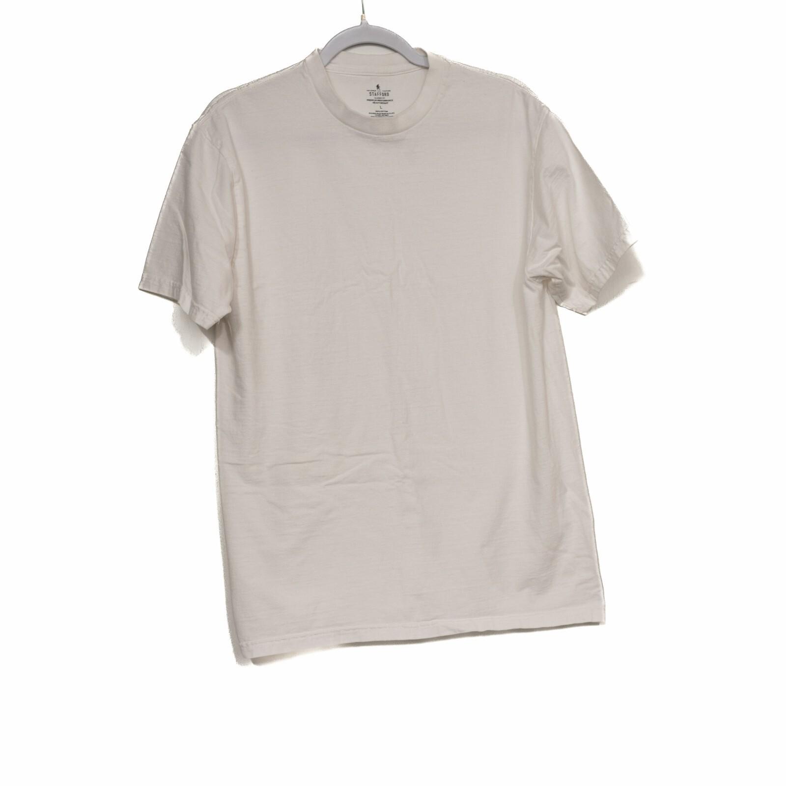 Stafford Mens White T-Shirt Solid Crew Neck Short Sleeve Pure Cotton Size L XXL