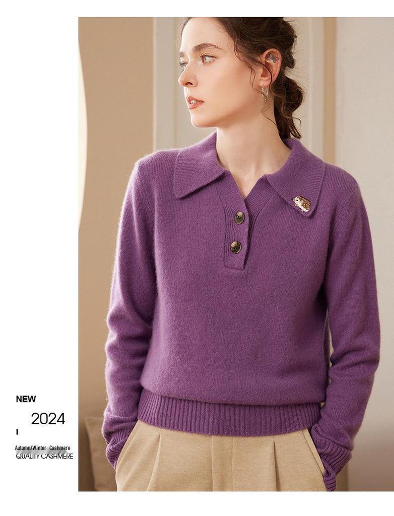 Women's Luxury Cashmere Long Sleeve Lapel Sweater - Versatile, Soft, and Skin-Friendly for Autumn and Winter