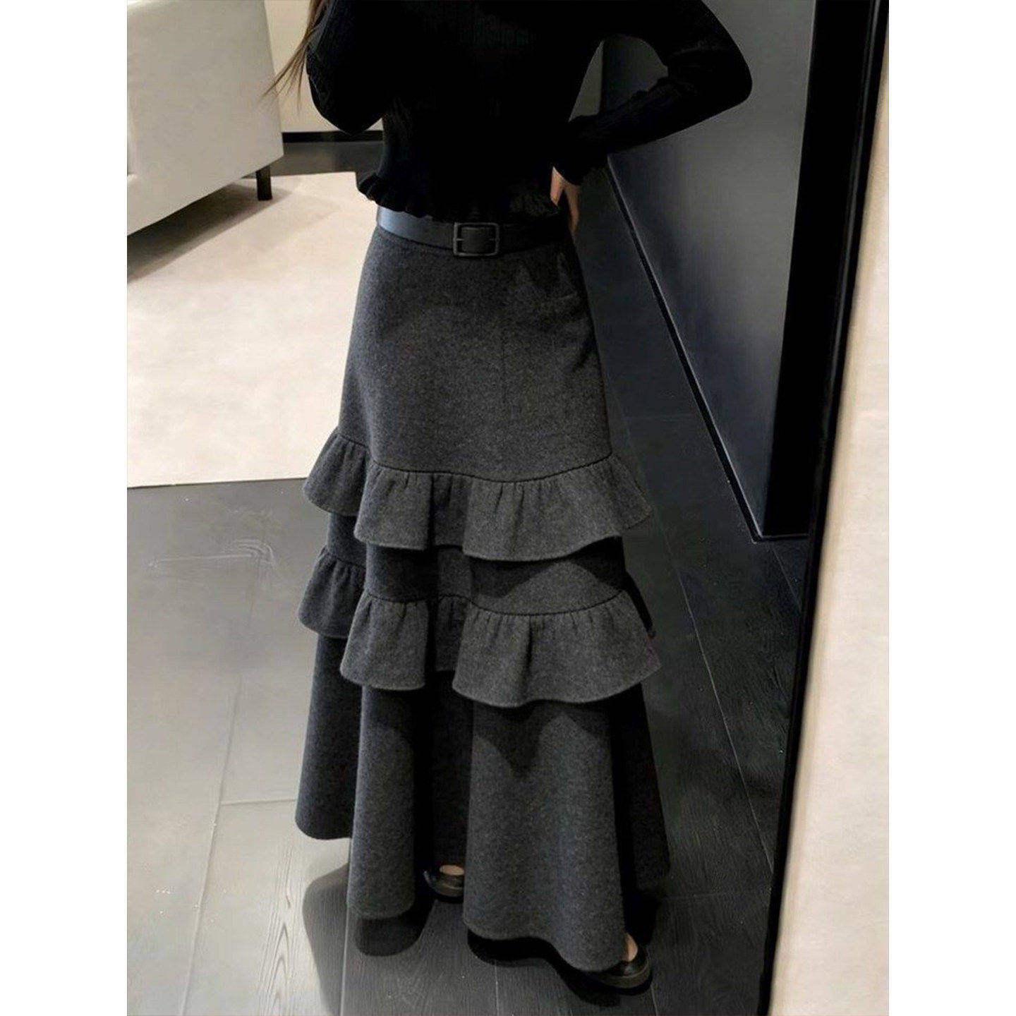 Retro Ruffled Irregular Mid-Length Women s Skirt - Spring 2026 Age-Reducing Design M