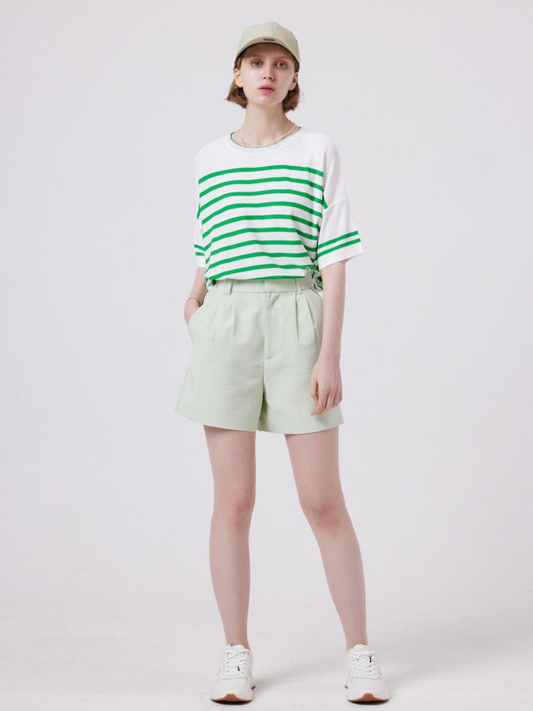 AYIHOLIC CASHMERE Marine Stripe Round Neck Pullover