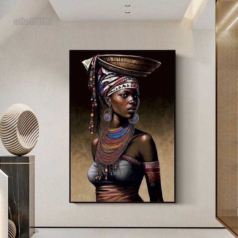 Beautiful African Woman Posters and Prints Canvas Painting Portrait Wall Art Pictures for Living Room Home Decoration No Frame
