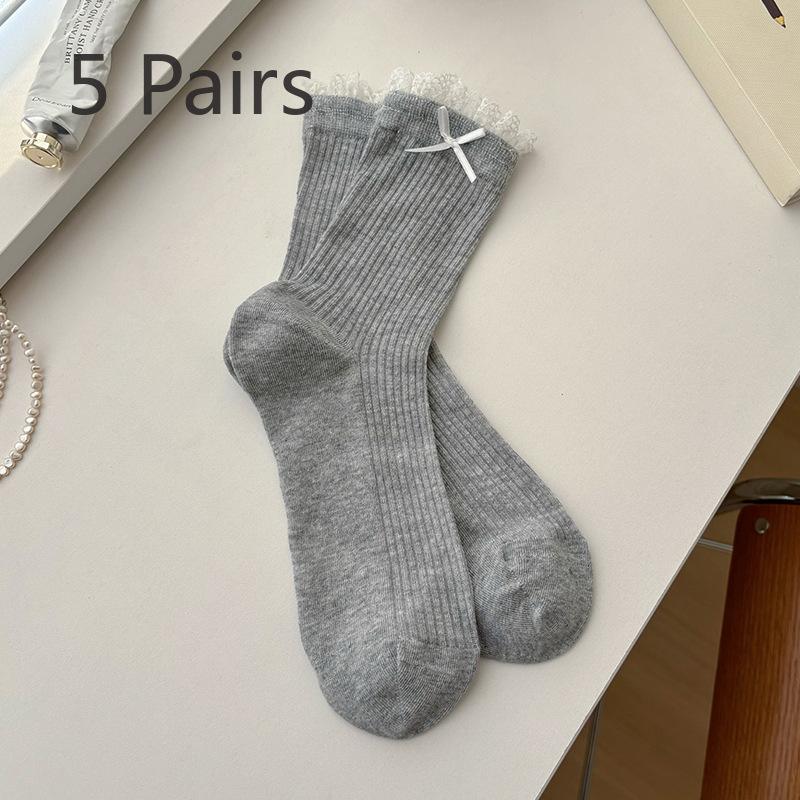 5 Pairs of Women's Spring and Summer Fashionable Cotton Bow Bell Accessories and Socks