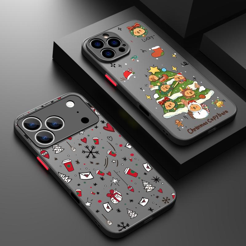Christmas New Year Print Case For iPhone 17 Air 16e 16 15 14 Pro Max 13 Shockproof Soft Edge Hard PC Matte Phone Cover