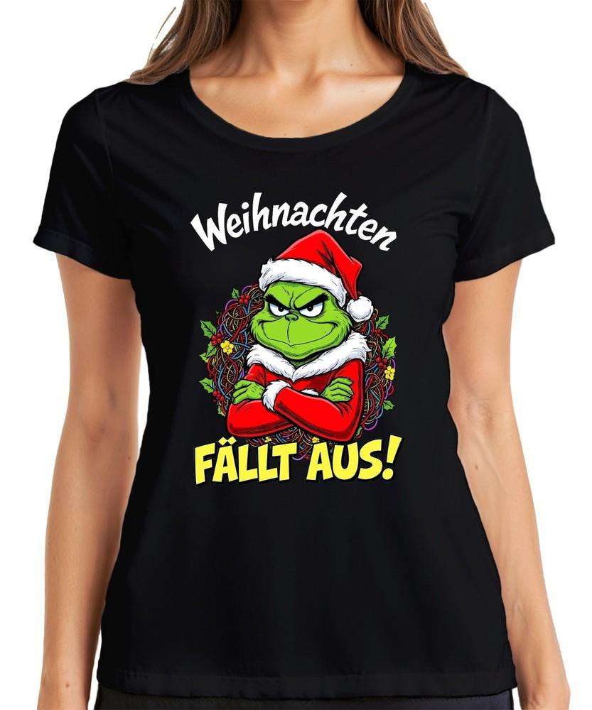 Christmas Falling Out Grinch Xmas Wreath Angry Funny Evil Ladies Tshirt
