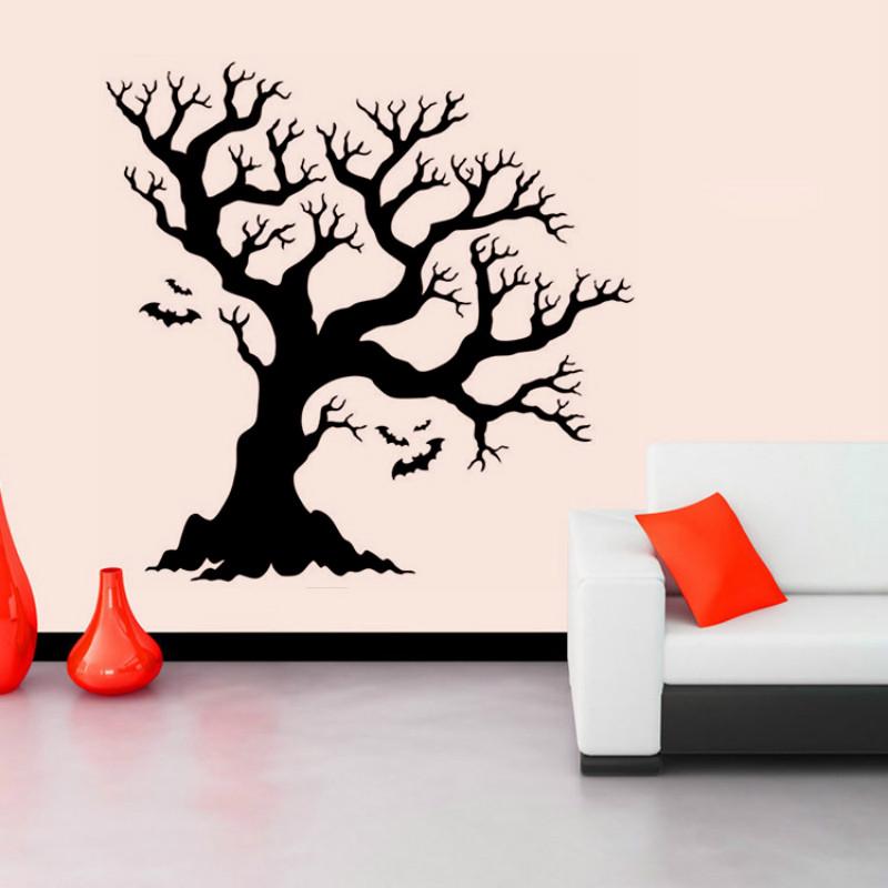 Halloween Creative Bat Big Tree Wall Sticker Background Decorative Stickers