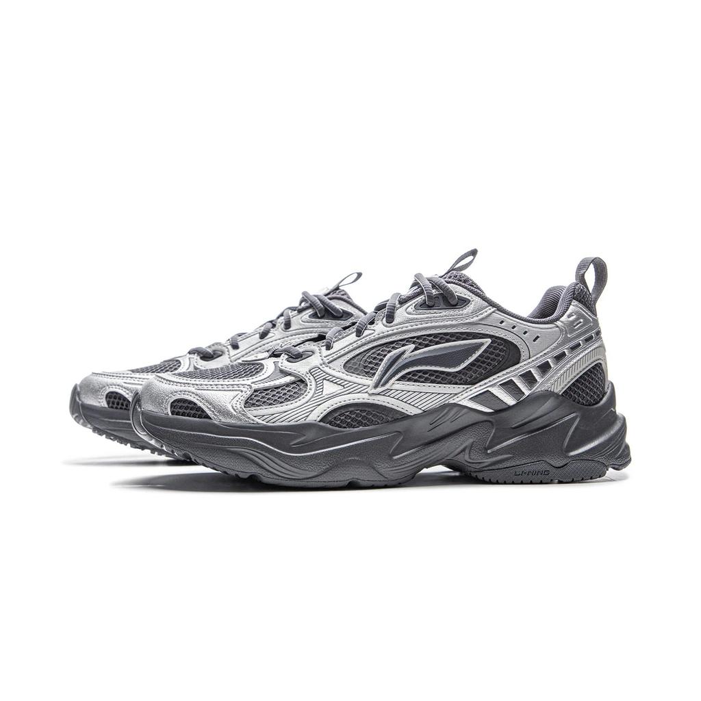 Li Ning Shooting Stars 2K Cushioning Slip Resistant Abrasion Resistant Low Top Chunky Sneakers Men's Silver Black AGCV113-3