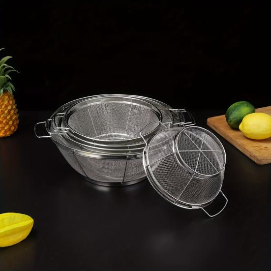 Stainless Steel Colander Fine Mesh Colander with Handles And Resting Base Fast Draining Strainer for Kitchen Use Meal Prep