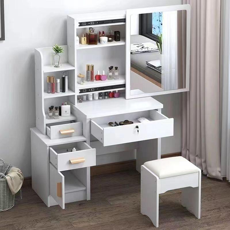 Compact Modern Makeup Dressing Table with Sliding Mirror and Integrated Storage