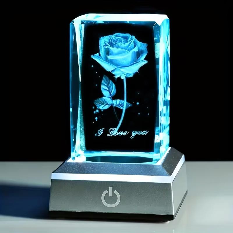 

3D Светодиодный ночник-роза Стеклянная цветочная статуэтка с надписью Я люблю тебя Питание от USB Романтический подарок на День святого Валентина
