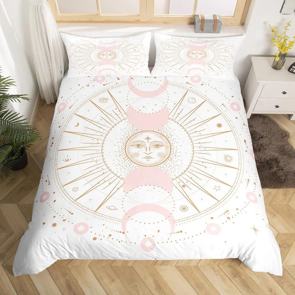 Sun And Moon Duvet Cover Set King Size Purple Liac Dream Catcher Star Bedding Set For Kids Children 2/3pcs Bohemia Quilt Cover