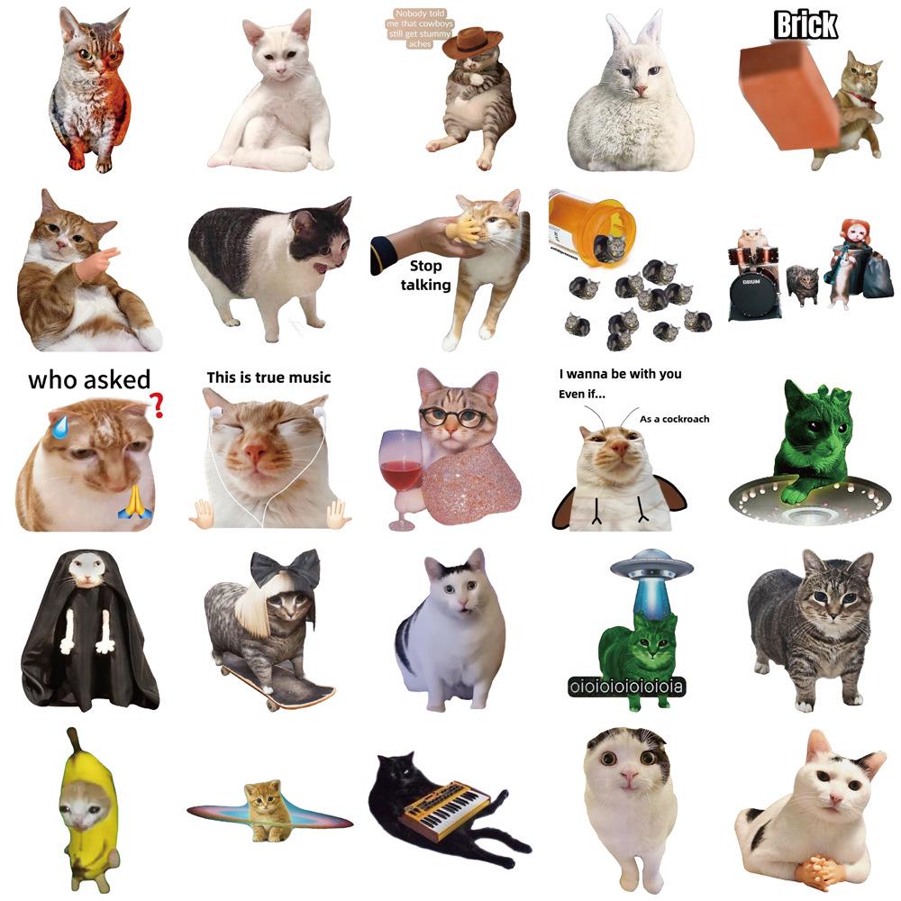 50-Piece Cat Meme Sticker Set for DIY Journals, Water Bottles, and Phone Cases