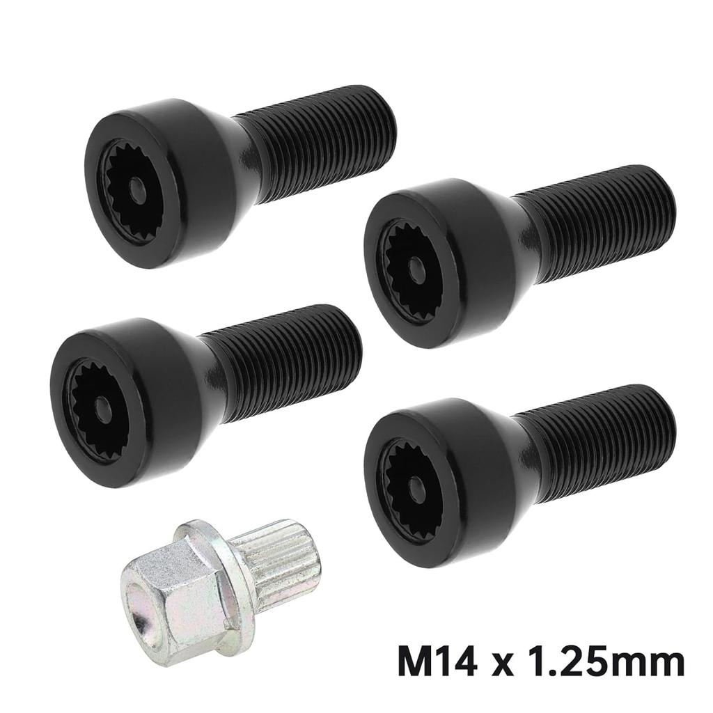 5pcs 36136786191 M14x1.25mm Wheel Lock Set Lug Nuts Bolt Fit for BMW Mini, I3 I8 M2 M4 F80 X2 X4 X6 with Master Key, Black Anti-Theft Wheel Stud Bolt