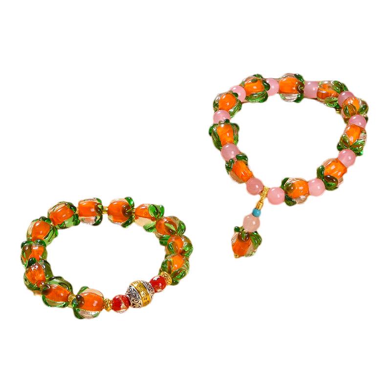 Persimmon Ruyi Glass Bead Bracelet: Women's Handmade Good Luck Jewelry, Popular Tourist Souvenir