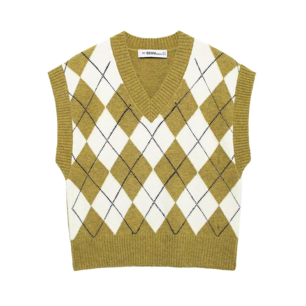 Spring 2025 European & American Style Diamond Pattern Jacquard Knit Vest for Women